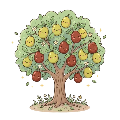 Ripe red-brown jujube fruit on a branch