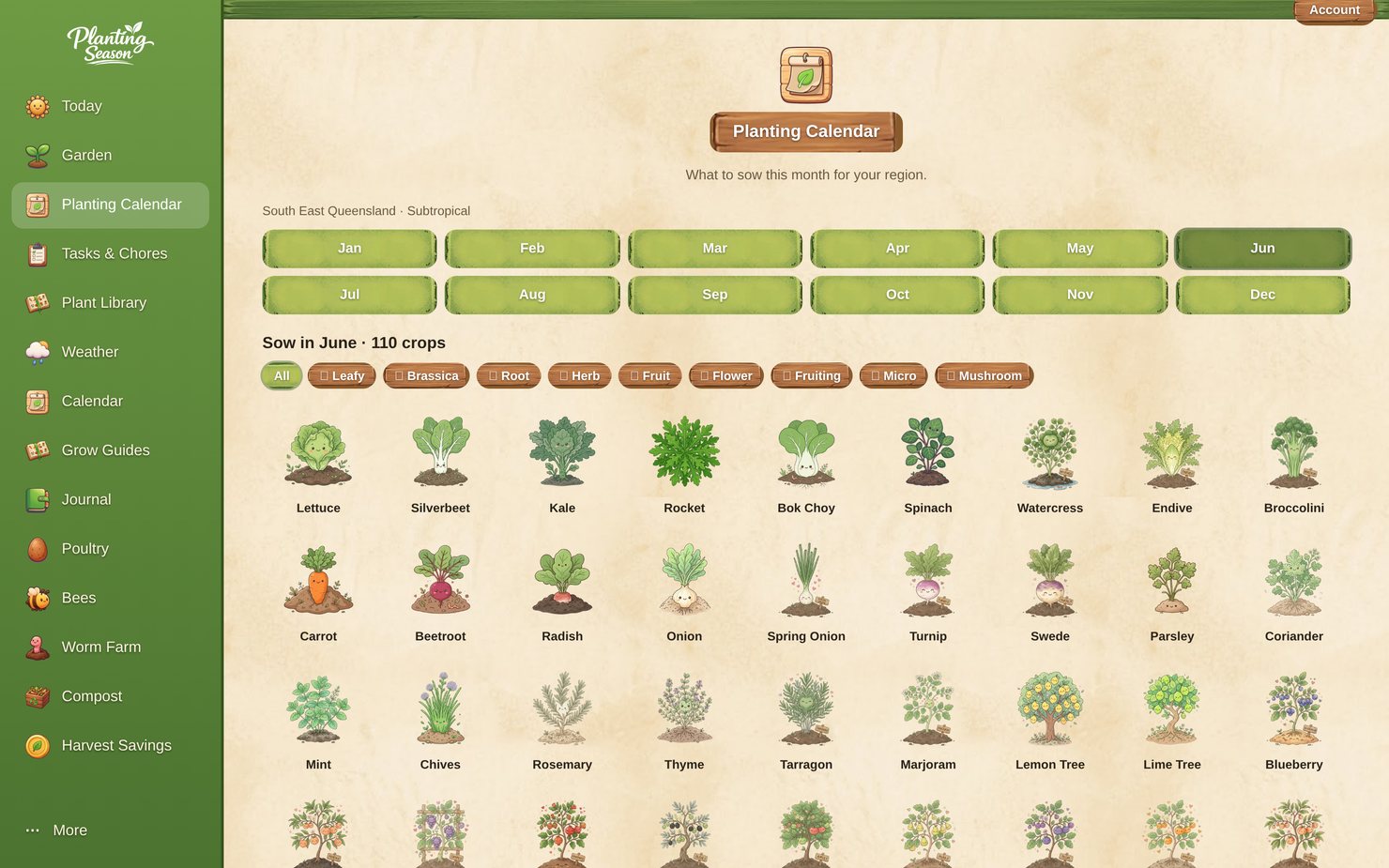 Calendar in the Planting Season app