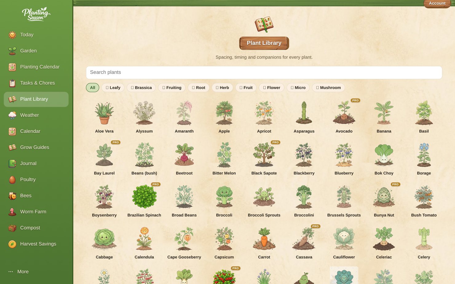Plant Library in the Planting Season app