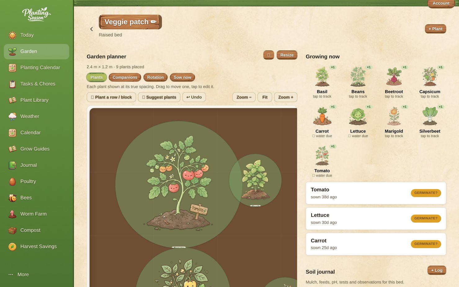 Yard Map in the Planting Season app