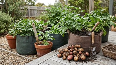 Potatoes in containers